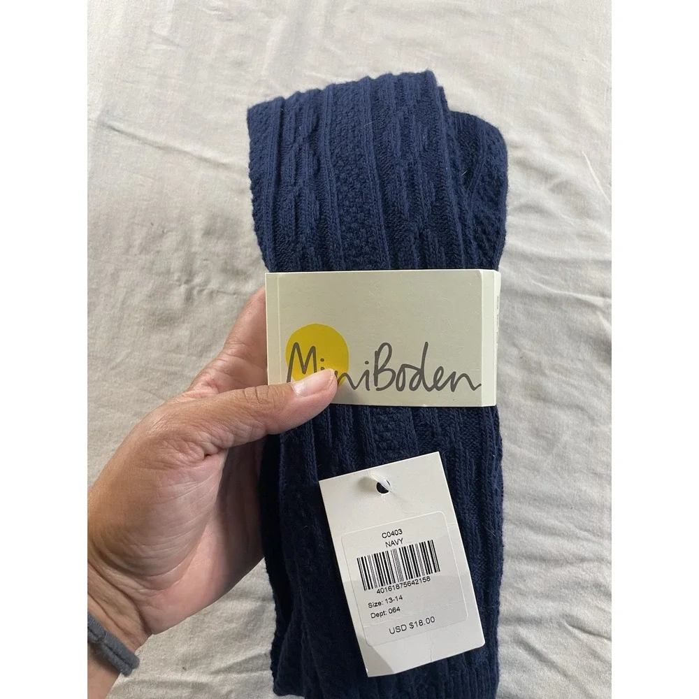 Mini Boden Girls Tights Navy Blue Knit Size 13-14 Classic Preppy Girl School